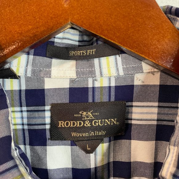 Rodd & Gunn Shirt Mens L Button Front Sports Fit Blue White Plaid Colorful - Picture 7 of 14